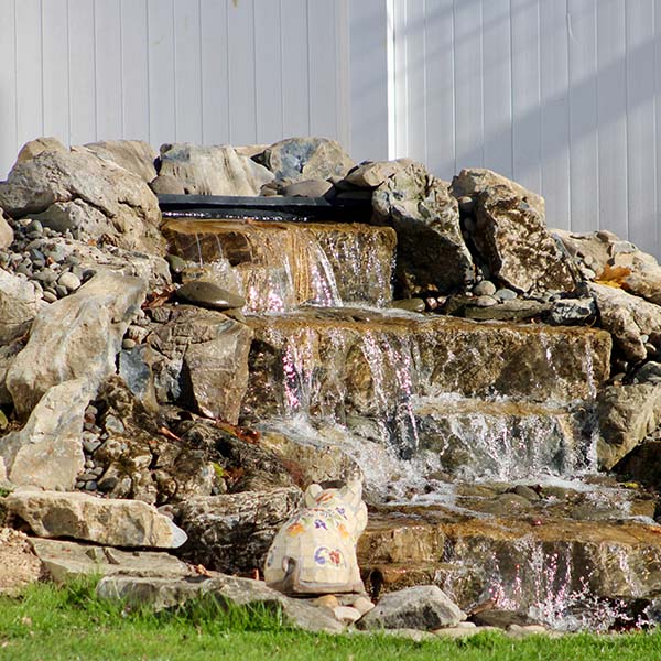 A pondless backyard waterfall